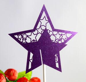 结婚庆典派对蛋糕插牌 激光镂空插卡插旗 婚庆五角星深紫色纸卡