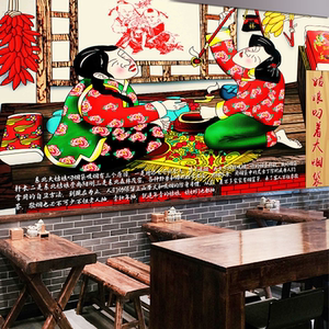 民俗画东北铁锅炖墙面装饰画地道大锅台炖鹅地锅鸡农家院饭店壁画