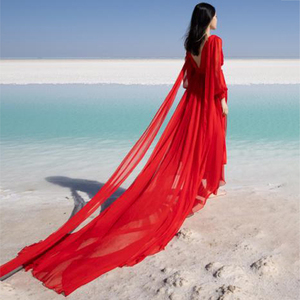 2024超仙时尚海边沙滩度假沙漠拍照真丝桑蚕丝连衣裙超长大摆裙子