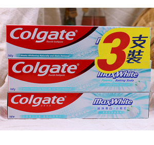colgate高露洁牙膏160g含氟纯净美白小梳打茉莉白茶清香进口3支装