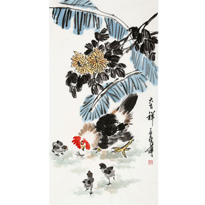 倪萍手绘三尺条幅写意花鸟宣纸国画作品大吉祥公司居家装饰字画