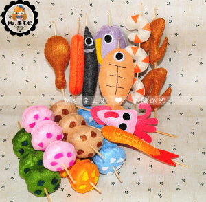 不织布手工成品 diy 过家家烧烤食物 幼儿园手作鱼虾鸡腿鸡翅肠仔
