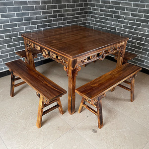 实木中式明清仿古八仙桌方桌原木四方餐桌餐厅饭店农家乐桌椅组合