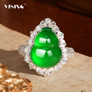 VISING珠宝巴西绿玉髓玛瑙葫芦福禄戒指手饰新中式配饰媲美翡翠