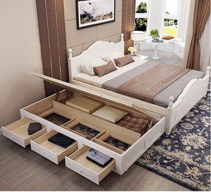 地中海实木床1.8米双人子母床白色抽拉床带抽屉拖床1.5米高箱储物