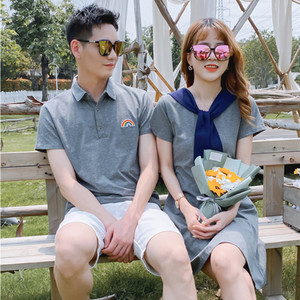 三亚旅游衣服情侣装夏装2021新款潮流小众设计感t恤一衣一裙套装