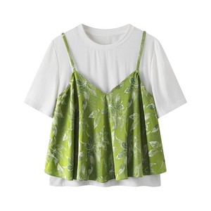 绿色碎花吊带两件套装精品女装夏新款女外穿背心上衣短袖圆领T恤