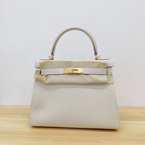 【未使用全套附票】爱马仕奶昔白kelly28金扣包 中古优品f0977