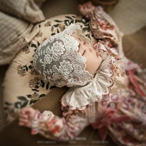 蕾丝网纱软绵婴幼儿公主宝宝帽子满月百天周岁女童帽子百搭款