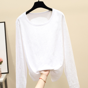 打底小衫 新款宽松竹节棉长袖白色t恤女韩版百搭显瘦上衣莱妮服饰