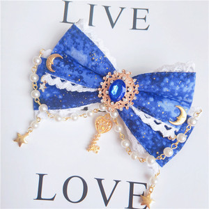 lolita发饰op绀色少女边夹kc星空蓝大蝴蝶结发夹发卡jk洛丽塔头饰