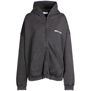 klu海外代购21秋冬 balenciaga 黑色 logo刺绣 女士拉链连帽卫衣