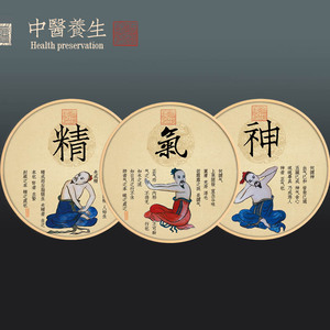 精气神中医文化挂画养生馆新中式美容理疗汗蒸药浴玄关字画装饰画