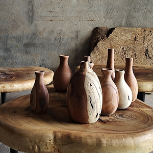 原创设计原生态日式枯木花瓶侘寂风摆件实木手工干花花器