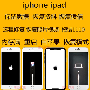 黑白苹果iPhone重启不开机iPad报错1110刷机救砖保留恢复数据资料