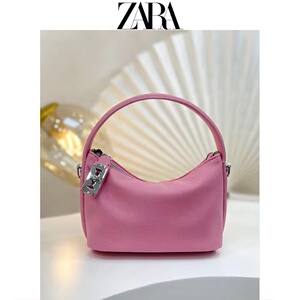 zara女包樱花粉色包包链条斜挎包2022新款潮小众设计手提饭盒包