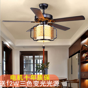 新中式风扇灯 客厅餐厅卧室吊扇灯中国风复古木叶静音led带扇吊灯