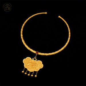 江夏堂银镀金明代手工錾刻立体云纹璎珞复古流苏汉服项圈宫廷定做