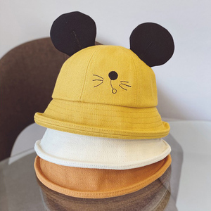 儿童渔夫帽春夏季可爱老鼠盆帽宝宝大耳朵帽子鼠年男女童遮阳帽子