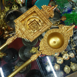 尼泊尔紫铜鎏金 火供用品 烟供勺子火供法器 烟供熏香勺 一套