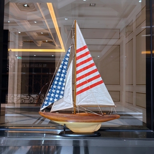 美式复古实木帆船模型摆件一帆风顺现代客厅玄关酒柜样板间装饰船