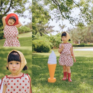 儿童摄影主题服装影楼大童女孩拍照服装红波点服装外景冰激凌道具