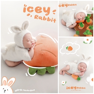 新生儿宝宝拍照服装小兔子拔萝卜影楼婴儿满月照照相服装道具