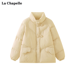 拉夏贝尔/La Chapelle甜美减龄立领盘扣短款棉服加厚保暖外套女冬