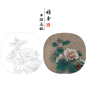 【有步骤,大彩图】李晓明工笔画白描底稿小品《临宋蜀葵图》kg13