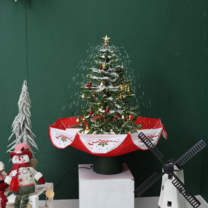 创意下雪圣诞树伞铃铛金球音乐灯光飘雪装饰商场超市节日场景布置