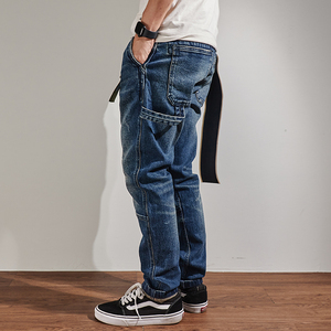 美式重磅复古牛仔裤男直筒工装2022新款阿美咔叽秋冬加厚弹力裤子