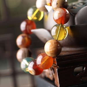 万福缅甸琥珀多宝彩色手串女士猪油蜜蜡橘蜜骨瓷白血珀茶珀蓝珀