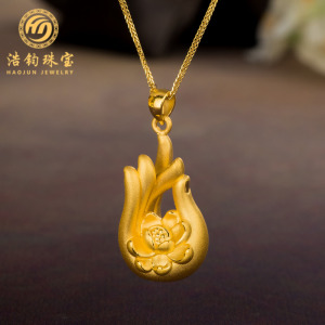 3d硬金吊坠999足金莲花佛手黄金转运挂坠 福寿吉祥送礼妈妈佳选