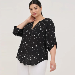 200斤plus size大码胖mm女装雪纺七分袖上衣欧码外贸雪纺衫夏季薄