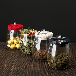 大号茶叶罐软木塞透明玻璃茶叶罐布盖密封茶罐糖果花茶罐储茶罐