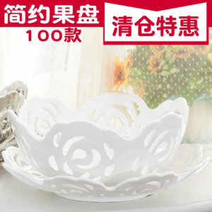 欧式镂空象牙白色银陶瓷糖水果盘子现代简约创意家居装饰库存促销