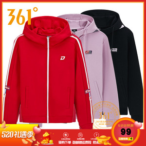 361度运动卫衣女连帽开衫2022春季新款361薄款棉涤外套女休闲上衣8人