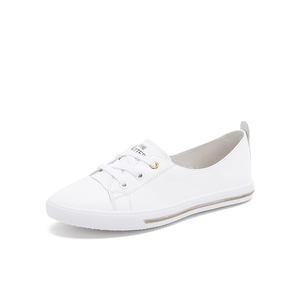 百思图2020春季新款软面牛皮系带时尚一脚蹬女休闲小白鞋yip48aq0
