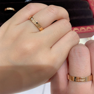 代购cartier/卡地亚签名款戒指 18k玫瑰金 刻字 男女情侣对戒婚戒