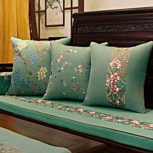 新中式棉麻刺绣靠垫红木沙发坐垫套新古典实木沙发罗汉床垫五件套