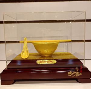 绒沙金 黄金摆件 商务礼品 富贵金碗 金饭碗 福字碗 丰衣足食金银