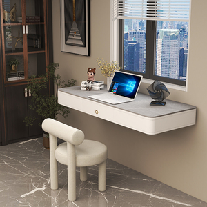 简约现代家用悬挂悬空书桌轻奢岩板壁挂上墙写字桌带抽屉办公桌子