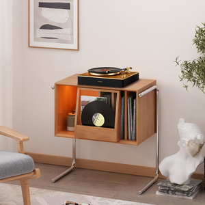悬浮带灯黑胶唱片收纳柜复古高端木质架子黑胶唱片机留声机一体