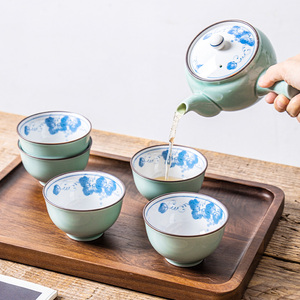有田烧清秀日本进口陶瓷绿釉横手壶茶壶茶杯礼盒套装日式茶具复古
