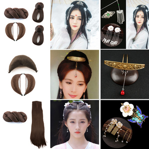 古装假发汉服发型女古装造型万用牛角垫发包棕色襦裙发髻整套垫发