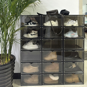 日式透明磁吸亚克力正开竖门球鞋子收纳鞋盒家用拼装透气鞋柜aj盒