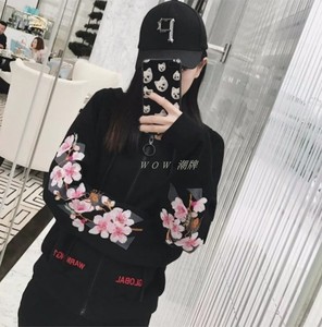 OFF WHITE OW 19FW 花卉樱花箭头印花 男女秋冬连帽长袖帽衫