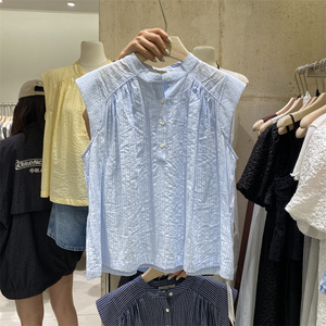 FEIDING非町无袖圆领纽扣衬衫女夏季韩版设计感小众洋气衬衣上衣