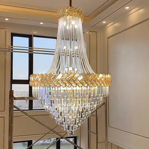 2022新款复式楼大吊灯轻奢客厅水晶灯酒店别墅挑高楼梯灯长吊灯具
