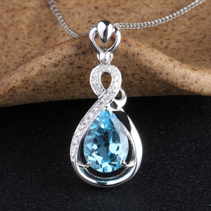 冠誉珠宝 水滴型托帕石镶嵌加工18k金吊坠微镶碎钻款式 珠宝镶嵌